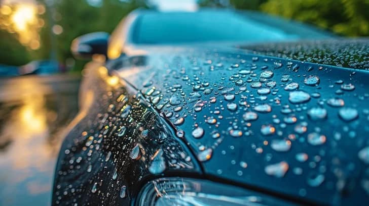 rainy car detail stockcake